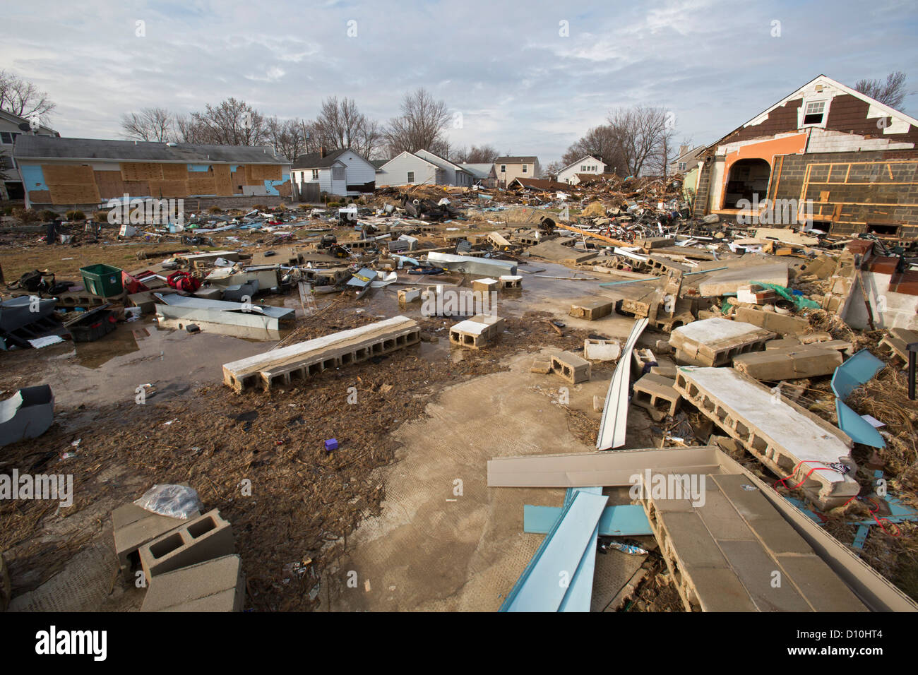 Union Beach, New Jersey - Debris from destruction of a seaside Stock