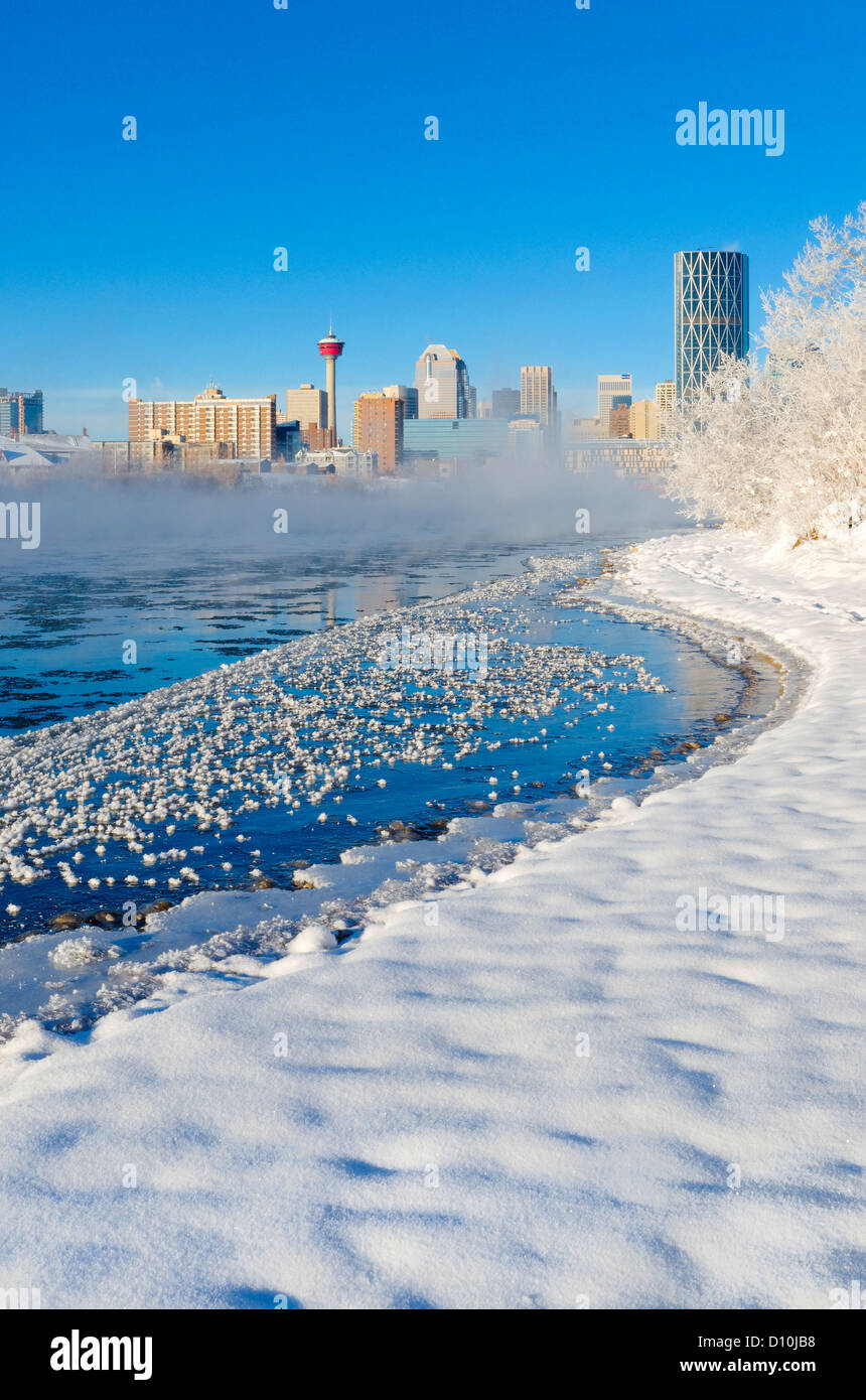 Calgary Tower skyline canada winter Bow River Stock Photo Alamy