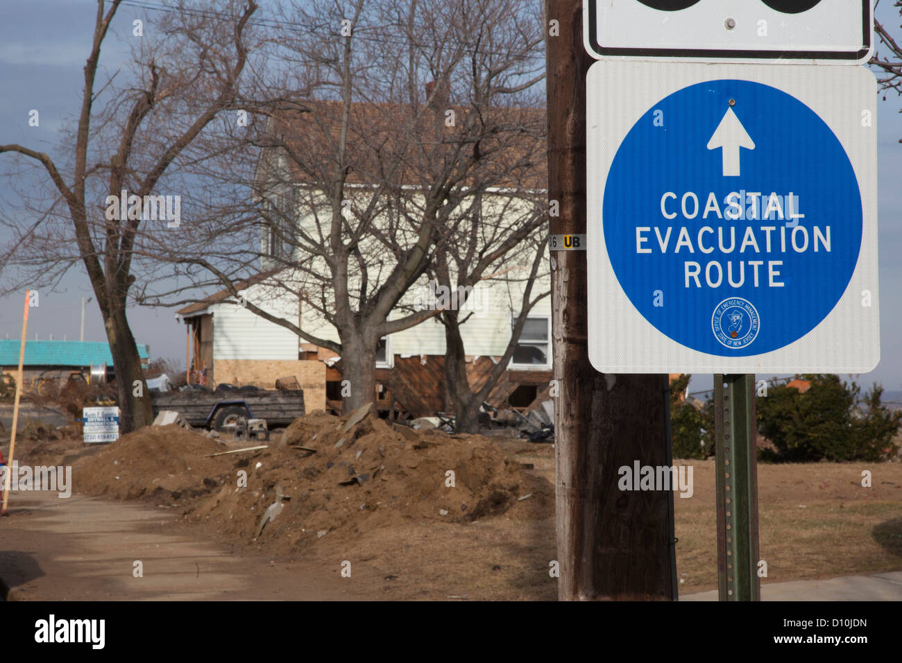 Union Beach, New Jersey A "coastal evacuation route" sign in a