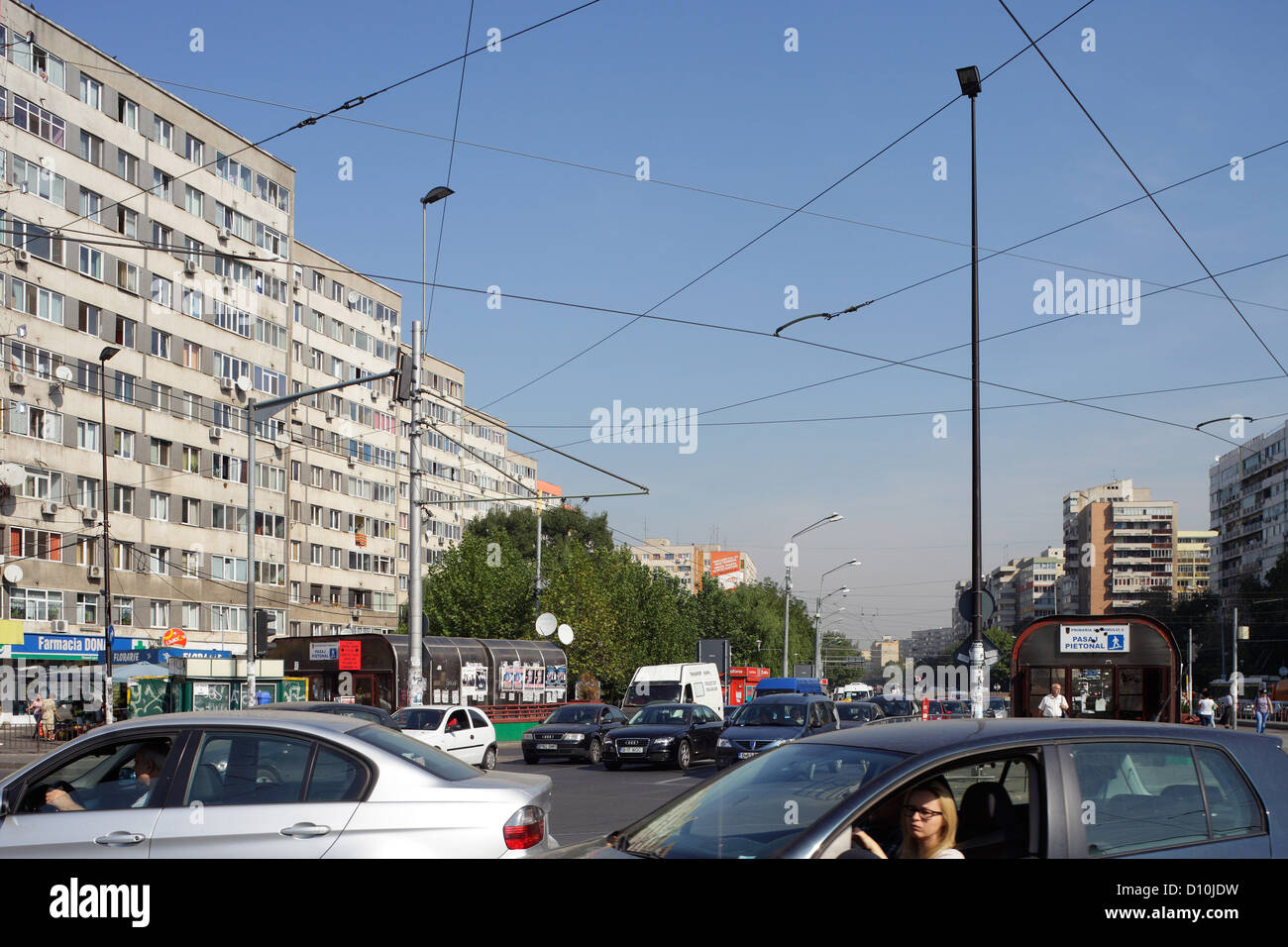 Bucharest, Romania, traffic intersection in a residential area on Piata Obor Stock Photo