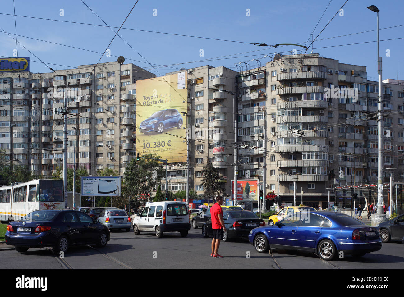 Bucharest, Romania, traffic intersection in a residential area on Piata Obor Stock Photo