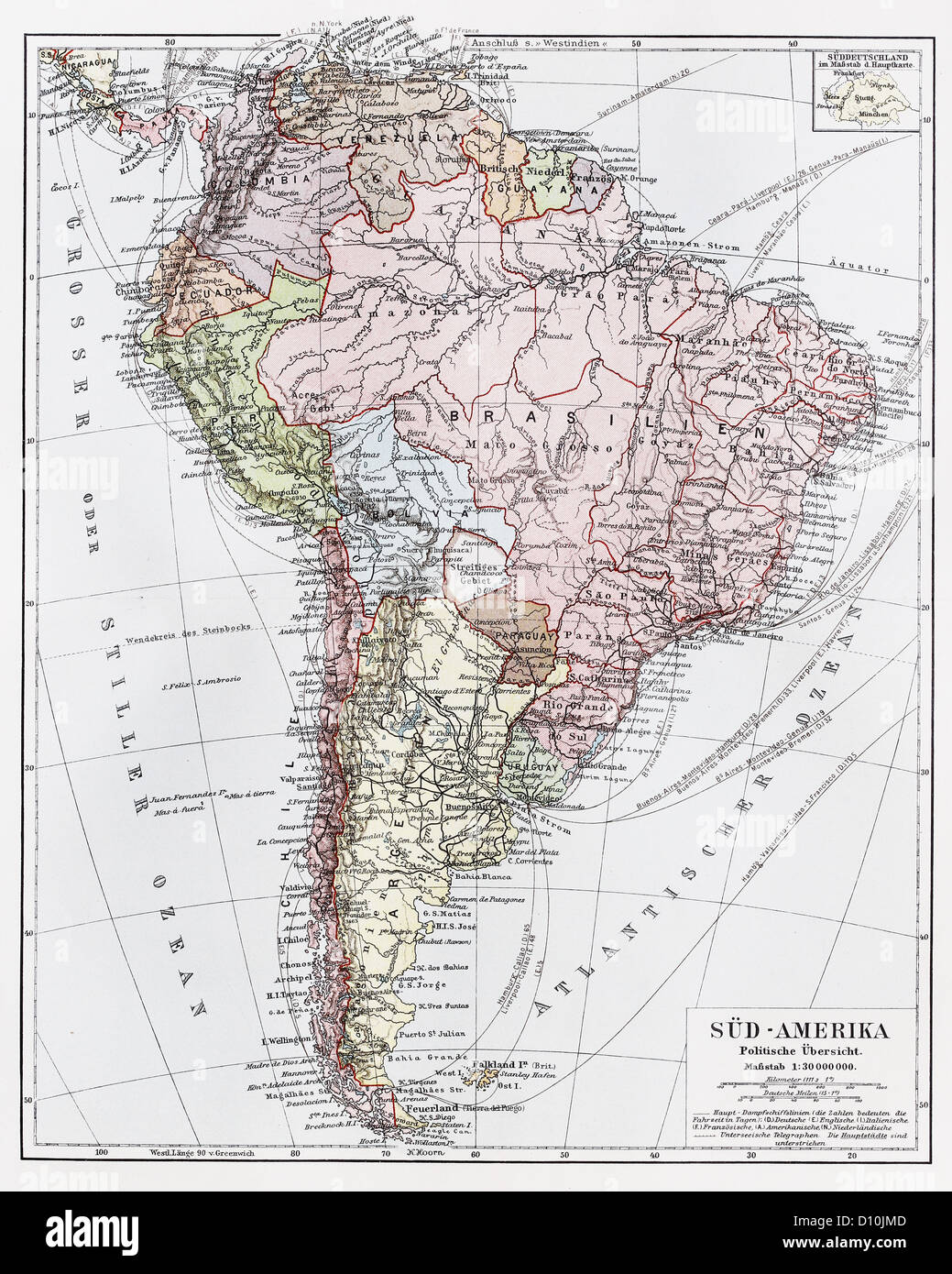 Vintage map of South America, political overview rom the end of 19th century Stock Photo