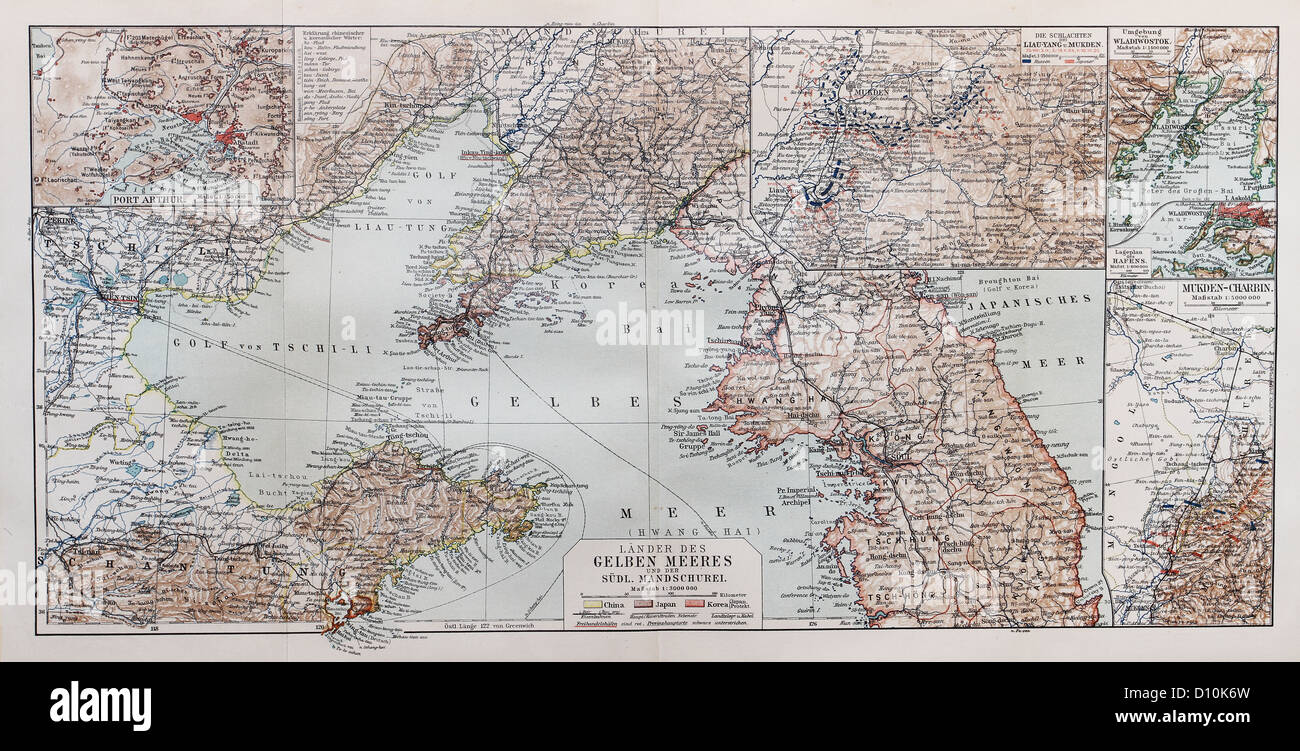 Vintage map of Yellow sea at the end of 19th century Stock Photo