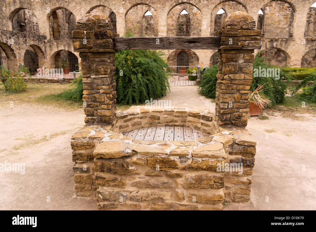 A community well within the compound at Mission San Jose in San Antonio, Texas. Stock Photo