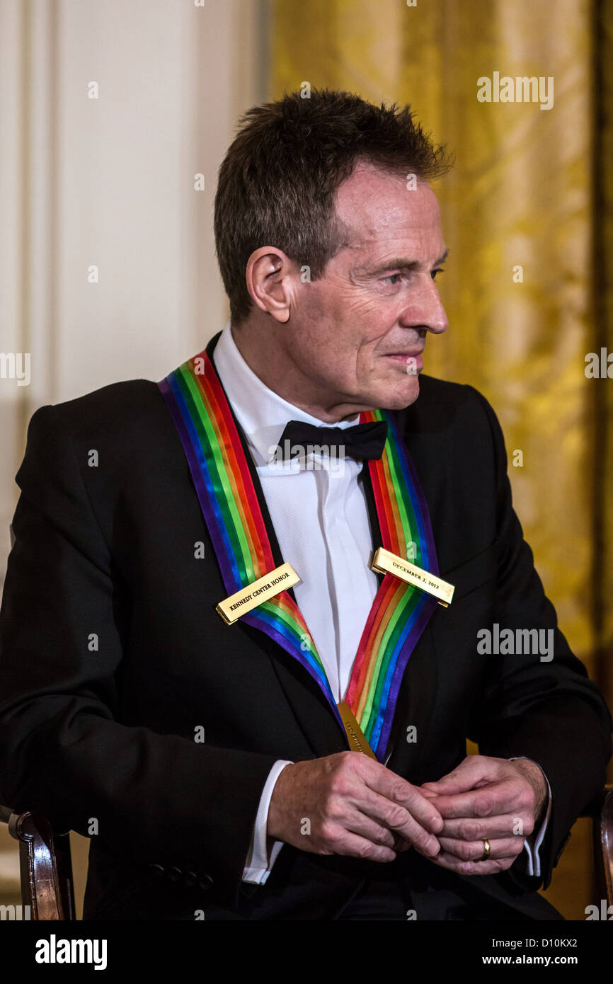 John Paul Jones of the band Led Zeppelin attend the Kennedy Center Honors reception at the White House on December 2, 2012 in Washington, DC. The Kennedy Center Honors recognized seven individuals - Buddy Guy, Dustin Hoffman, David Letterman, Natalia Makarova, John Paul Jones, Jimmy Page, and Robert Plant - for their lifetime contributions to American culture through the performing arts. .Credit: Brendan Hoffman / Pool via CNP Stock Photo