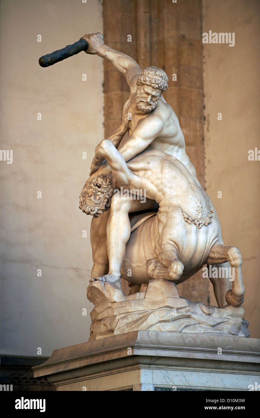 Statue of Hercules & The Centaur, Giambogna (1545-1549) . The Loggia dei Lanzi, or Loggia della Signoria, Piazza della Signoria in Florence Italy Stock Photo