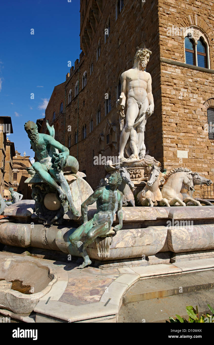 The Fountain of Neptune by Bartolomeo Ammannati (1575), Piazza della Signoria in Florence, Italy,  Stock Photo