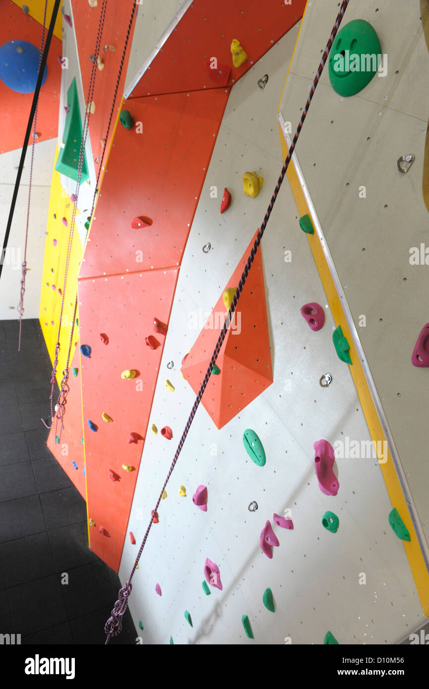 Multi coloured climbing wall Stock Photo