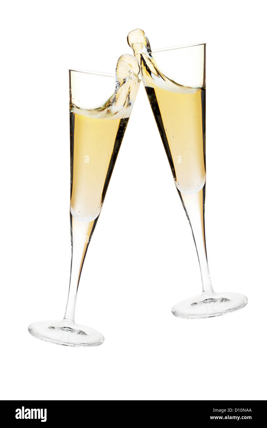 Cheers! Two champagne glasses. Isolated on white Stock Photo - Alamy