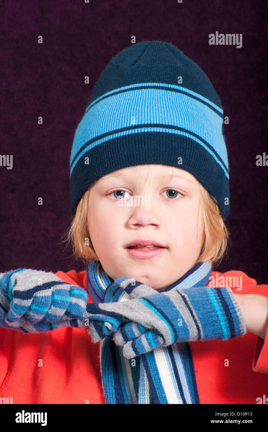 Boy in winter clothes stock photo alamy