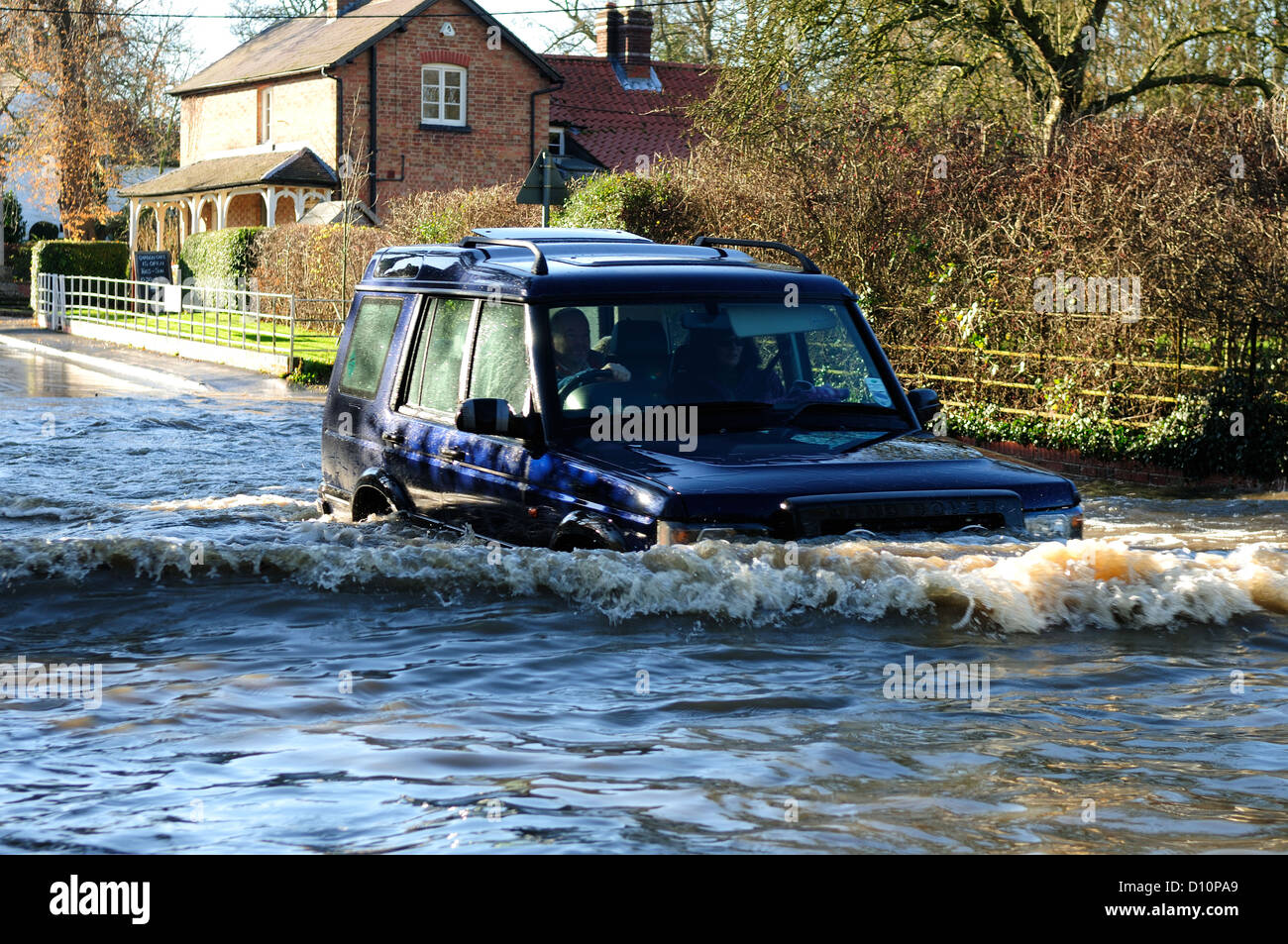 4X4 Driving In Deep Flood Water.Colston Bassett Nottinghamshire. Stock Photo