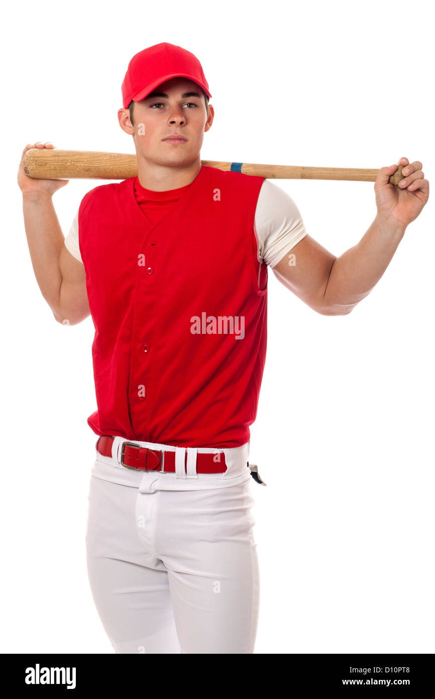 Baseball player with bat. Studio shot over white. Stock Photo