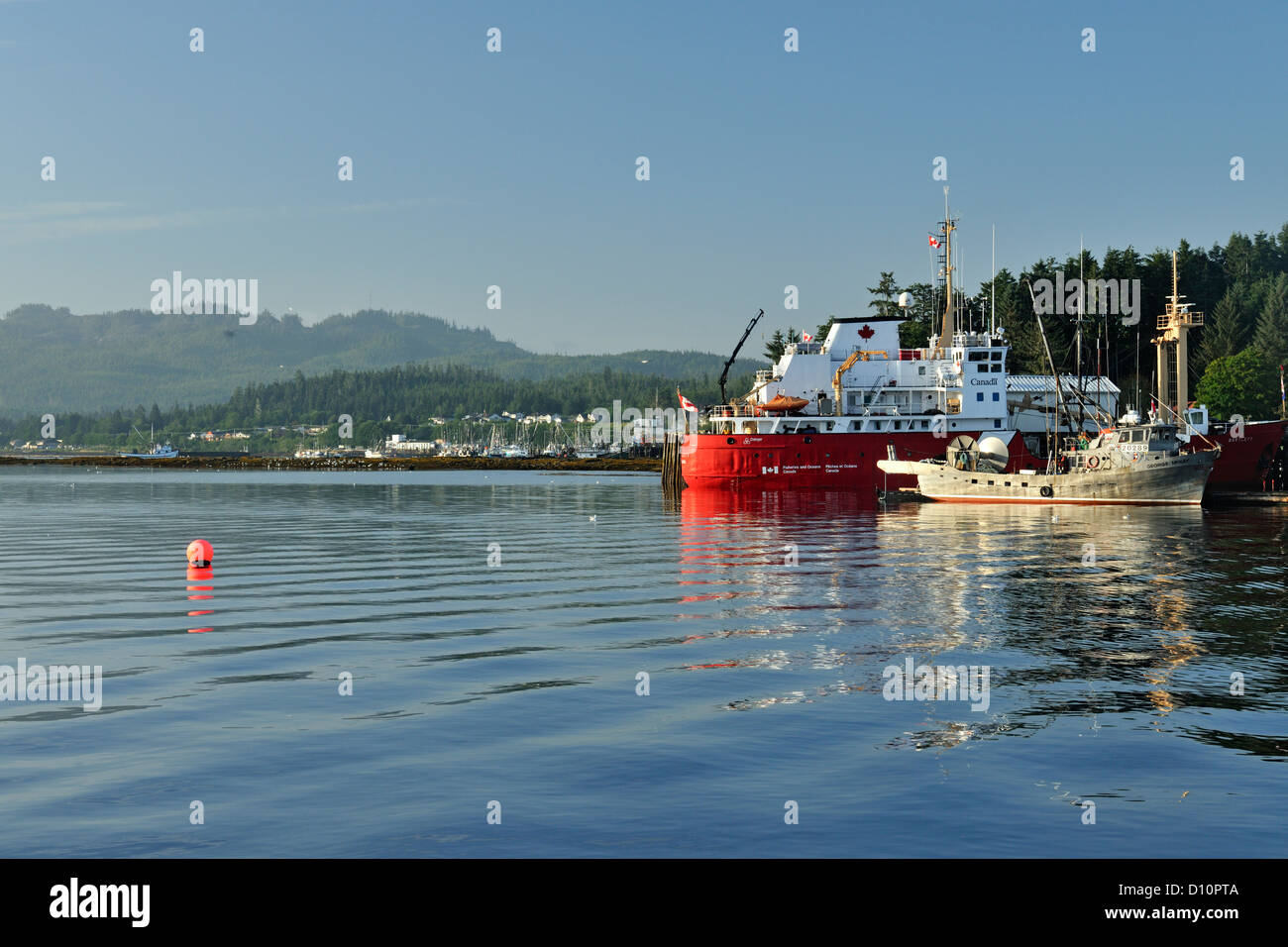 Moored Coast Guard ship, Port Hardy, British Columbia BC, Canada Stock Photo