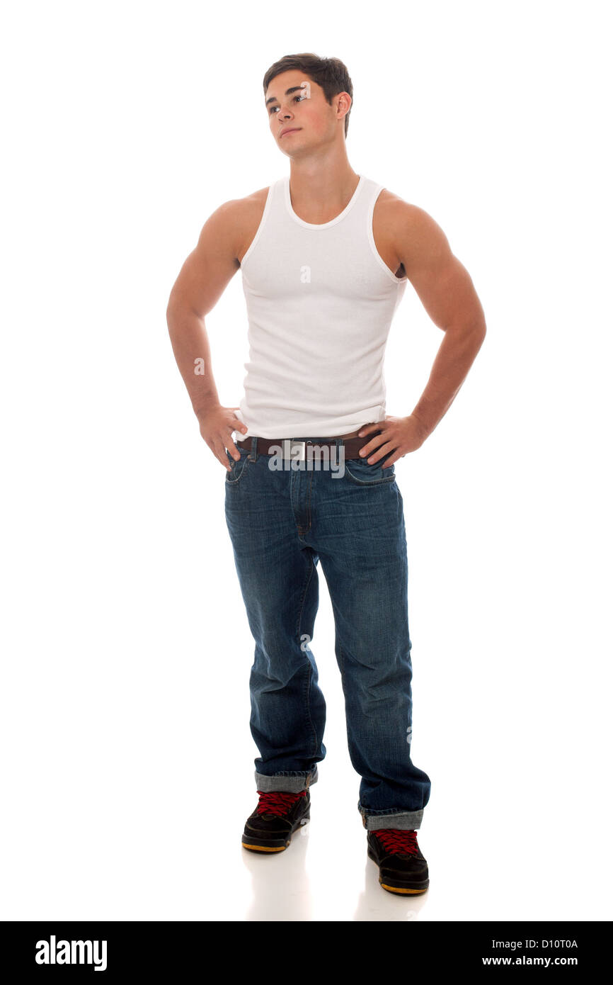 Casual young man. Studio shot over white. Stock Photo