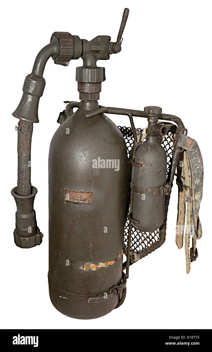 German flame thrower, flammenwerfer 35, Jersey War Tunnels, Jersey, Channel Islands, UK Stock