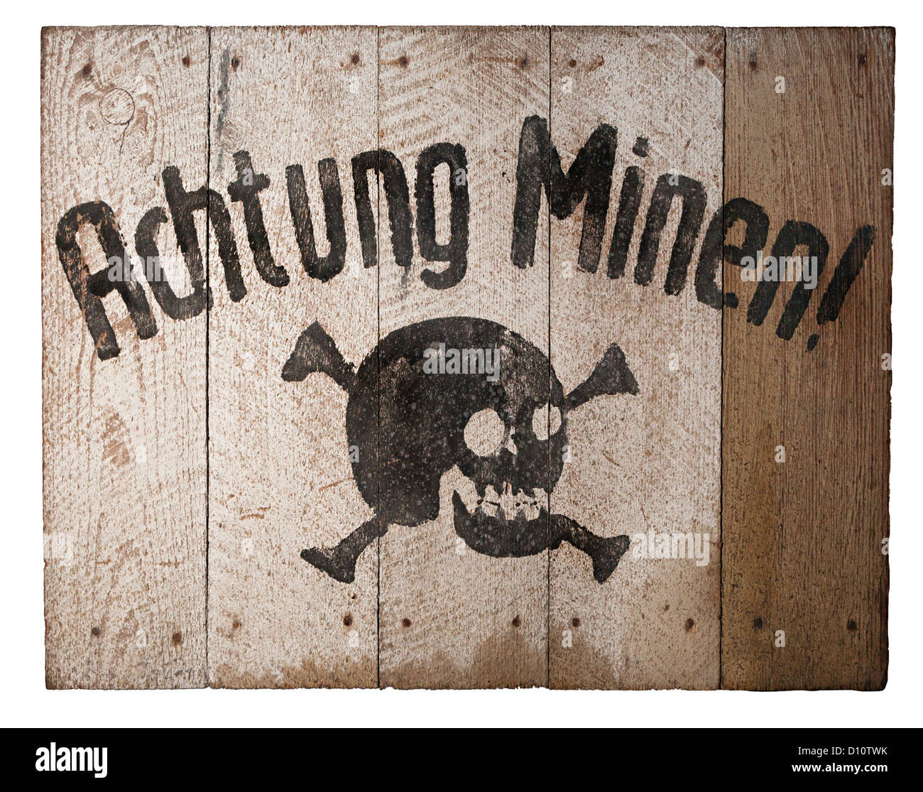 German Second World War mine warning sign, Achtung Minen Stock Photo