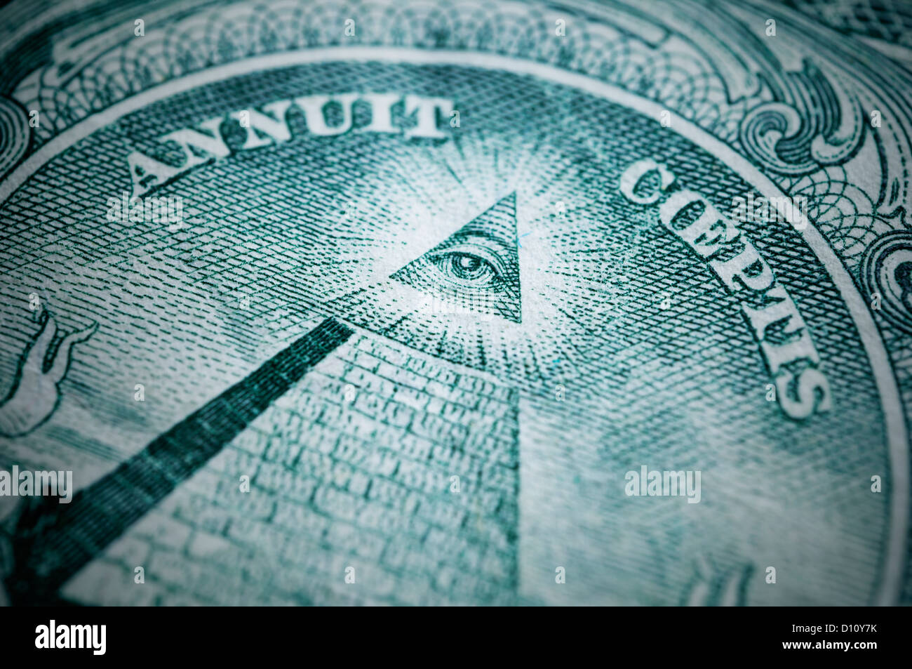 Detail of Annuit Coeptis on a US dollar bill Stock Photo