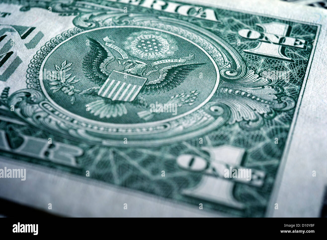 Detail of the official seal and coat of arms on a US dollar bill Stock Photo
