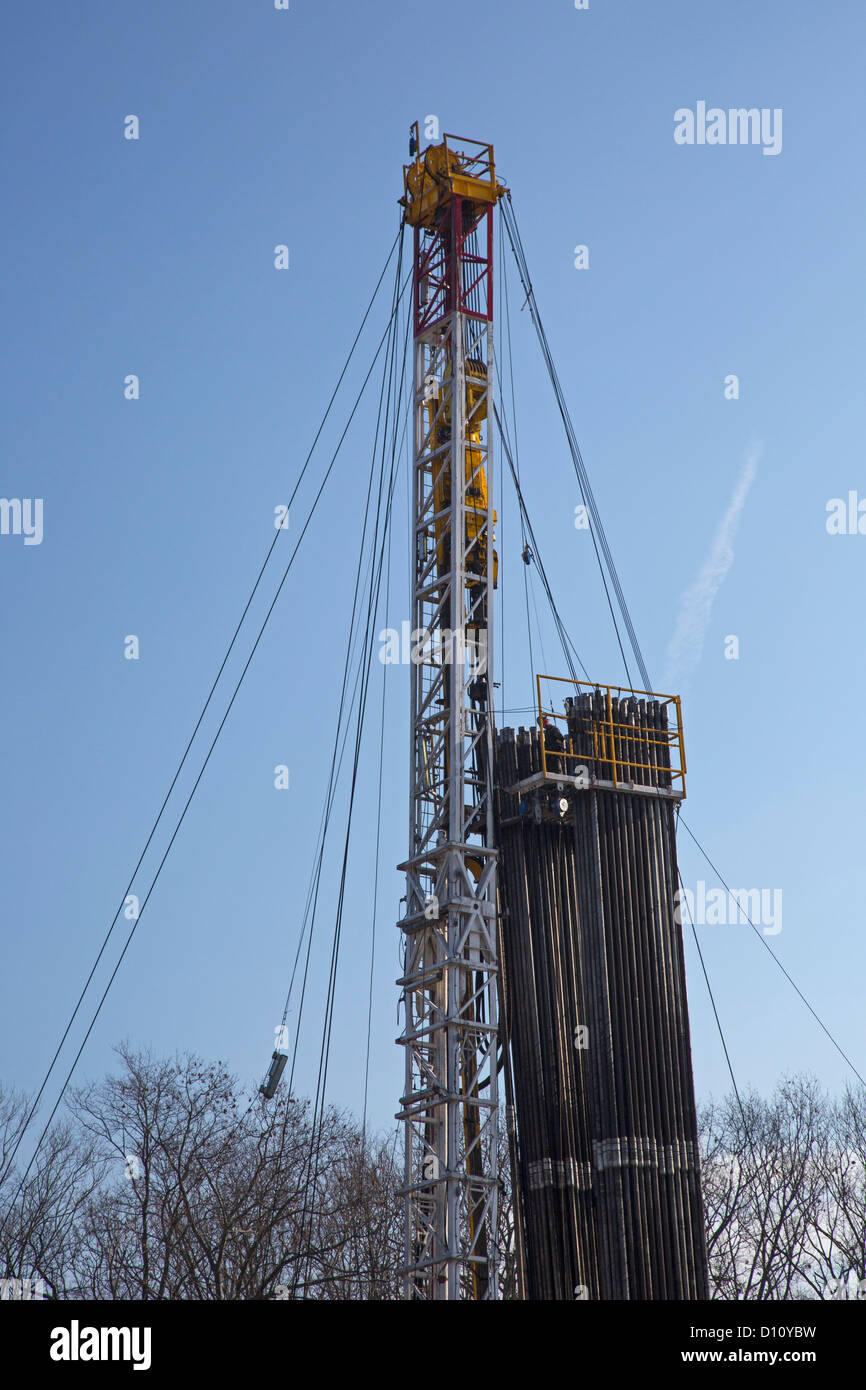 Natural Gas Well Being Drilled for Hydraulic Fracturing (Fracking) in Rural Pennsylvania Stock Photo
