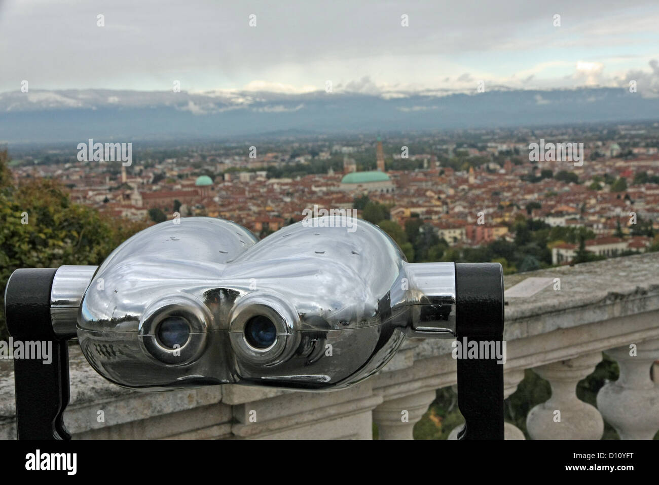 glistening Binoculars to watch the landscape of the beautiful city of vicenza Stock Photo