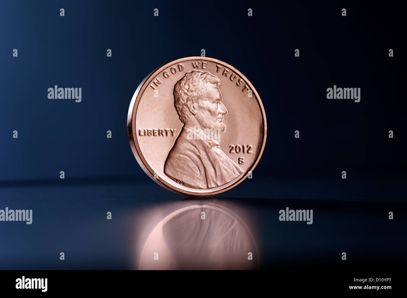 Upright US penny Stock Photo
