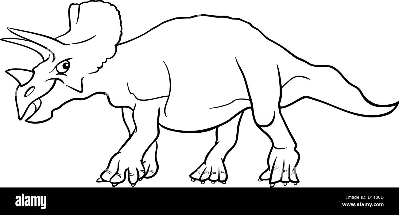 Cartoon Illustration of Triceratops Dinosaur Prehistoric Reptile Species for Coloring Book or Page Stock Photo
