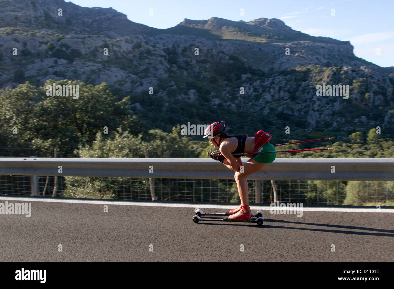 Summer crosscountry Ski Training woman skiing sport Mallorca Balearic