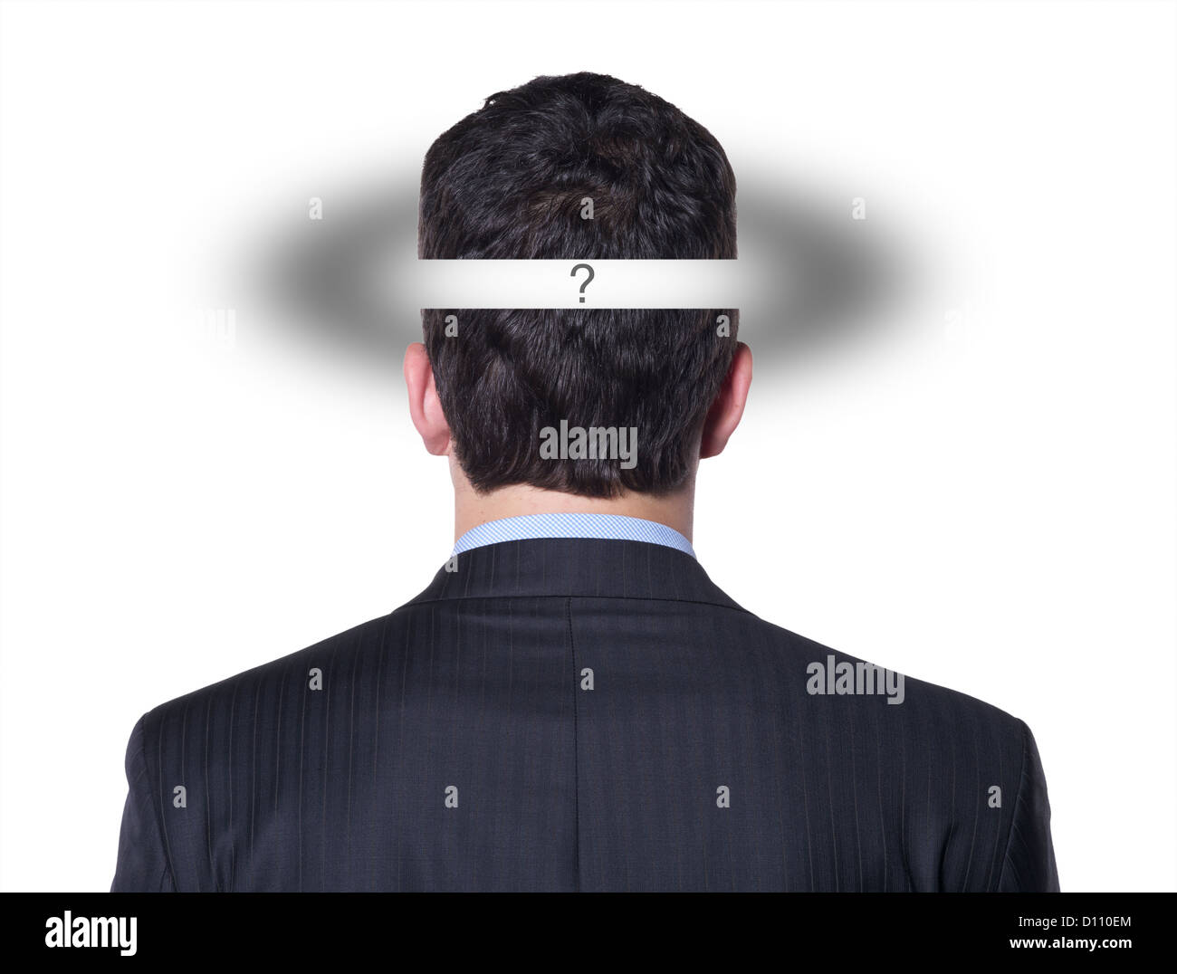 Man with a question mark on the back of his head. Stock Photo