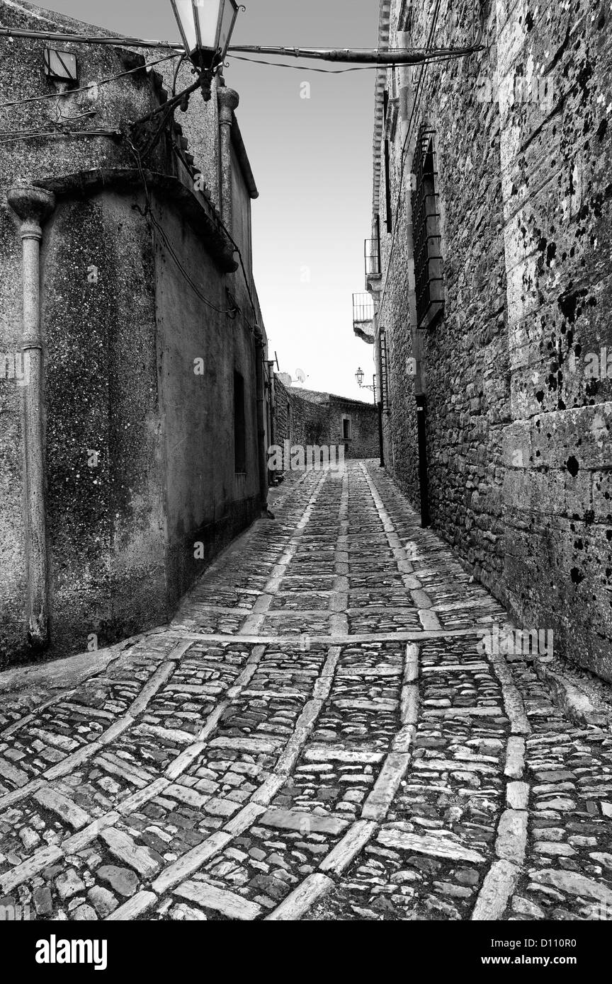 Ascending street in a Tuscan Village in Italy Stock Photo