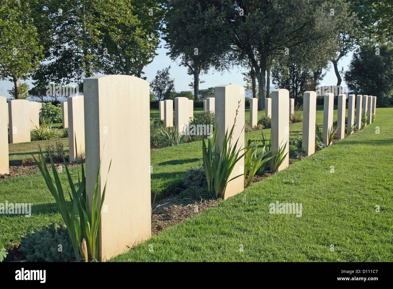 White headstones and tombs of a war cemetery Stock Photo