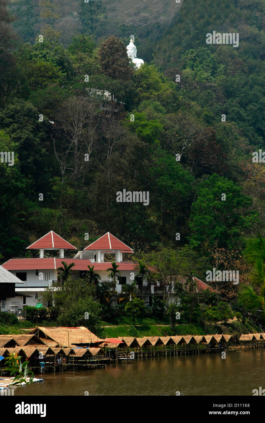 Village, Green, River, Me Kong, Laos, Golden Triangle, Chiang Rai, Thailand, Asia, Stock Photo