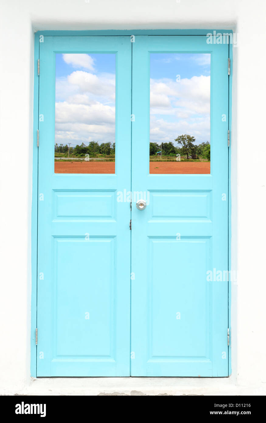 Greek style door with nature country view Stock Photo