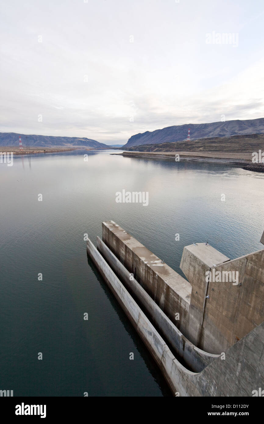 Water Slough at a Hydroelectric Dam Stock Photo