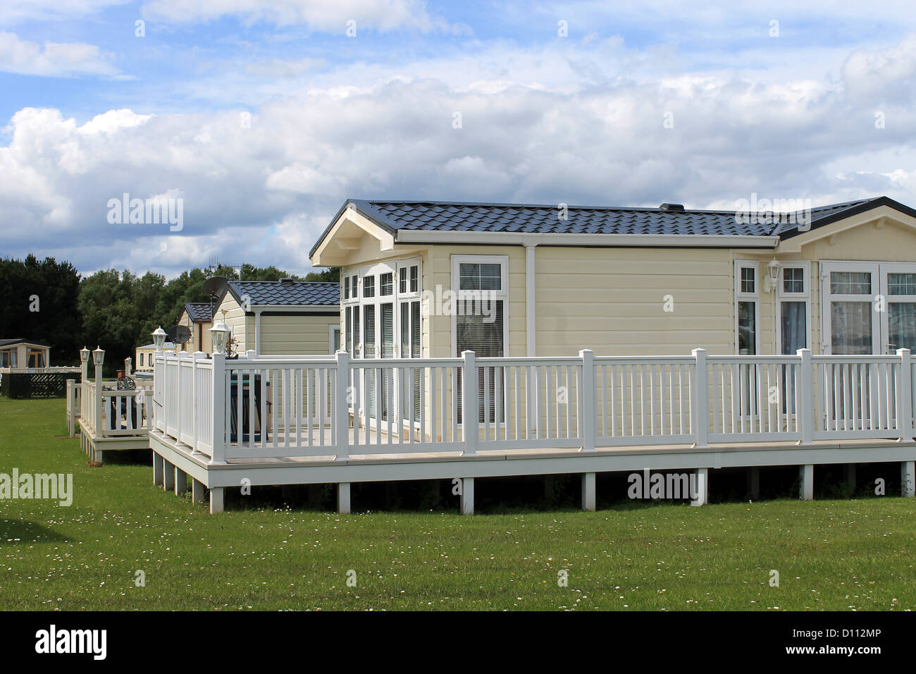 Luxurious static caravan's in holiday park, Cayton Bay, Scarborough, England. Stock Photo
