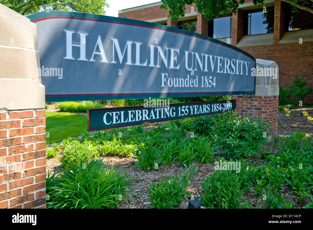 Gateway sign at Hamline University founded in 1854. St Paul Minnesota MN USA Stock Photo