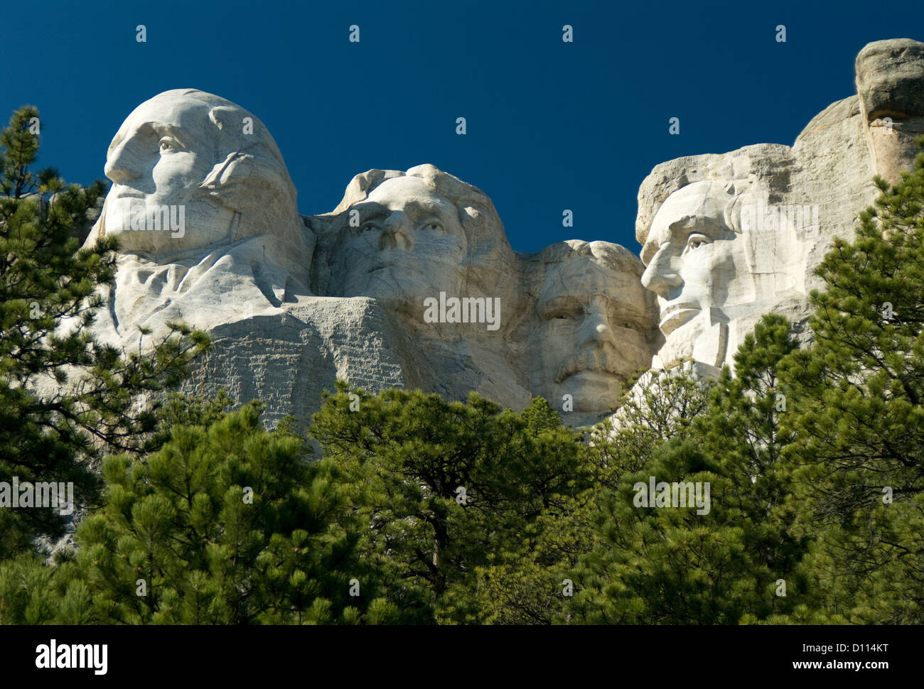 A study of the four faces of Mt. Rushmore National Monument in 3/4 (three quarter) view, South Dakota, USA. Stock Photo