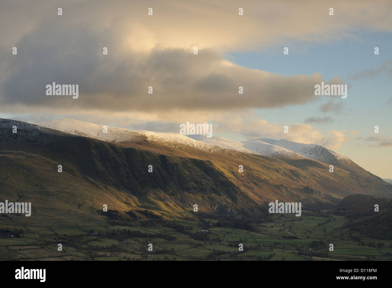 View over St John's in the Vale towards Stybarrow Dodd, Raise and Helvellyn in the English Lake District Stock Photo