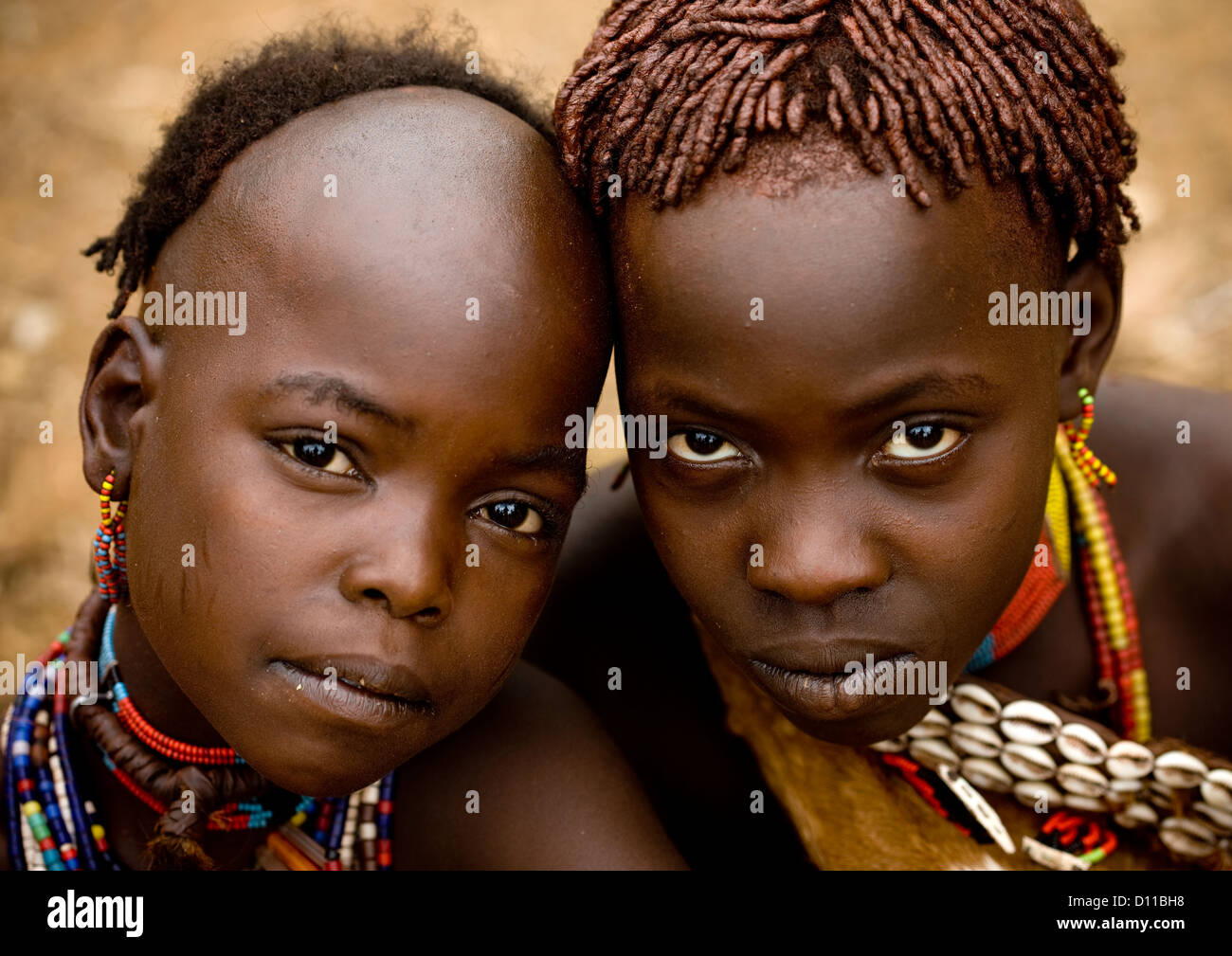 Hamar Tribe Kids With Traditional Necklace And Hairstyle, Turmi, Omo ...