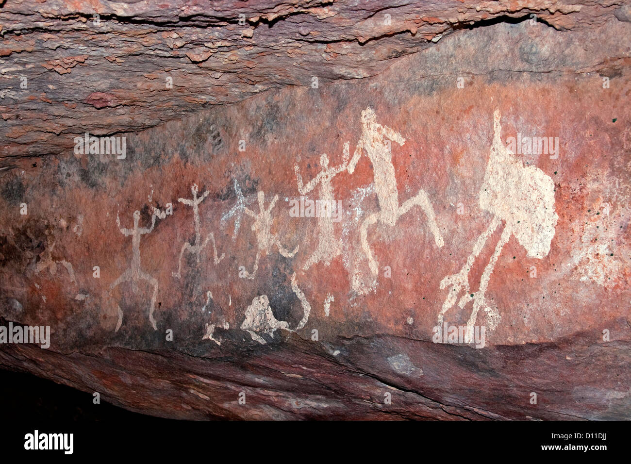 Australian aboriginal rock art on wall of cave at Gundabooka National Park, north-western NSW, outback Australia Stock Photo