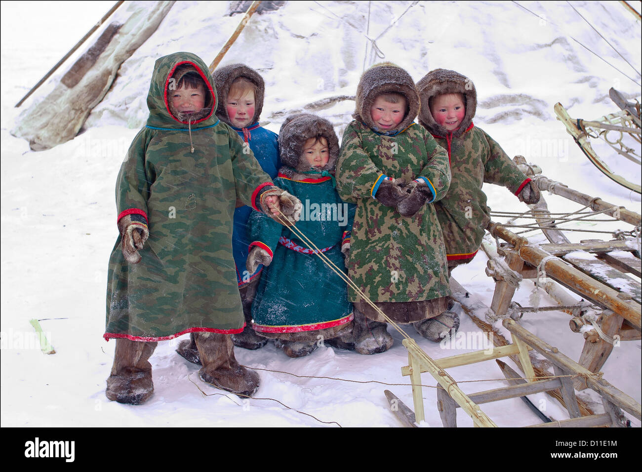 Feb. 28, 2004 - Russia - Nadymsky region of Yamalo-Nenets Autonomous Okrug,Russia.The Nentsy (also known as the Yurak) are one of five Samoyedic peoples, which also include the Entsy (Yenisei), Nganasany (Tavgi), Sel'kupy, and Kamas...Although many aspects of their lives have changed, the Nentsy still rely on their traditional way of life,which is hunting, reindeer herding, and fishing...Pictured: daily life of the nentsy. (Credit Image: © PhotoXpress/ZUMAPRESS.com) Stock Photo