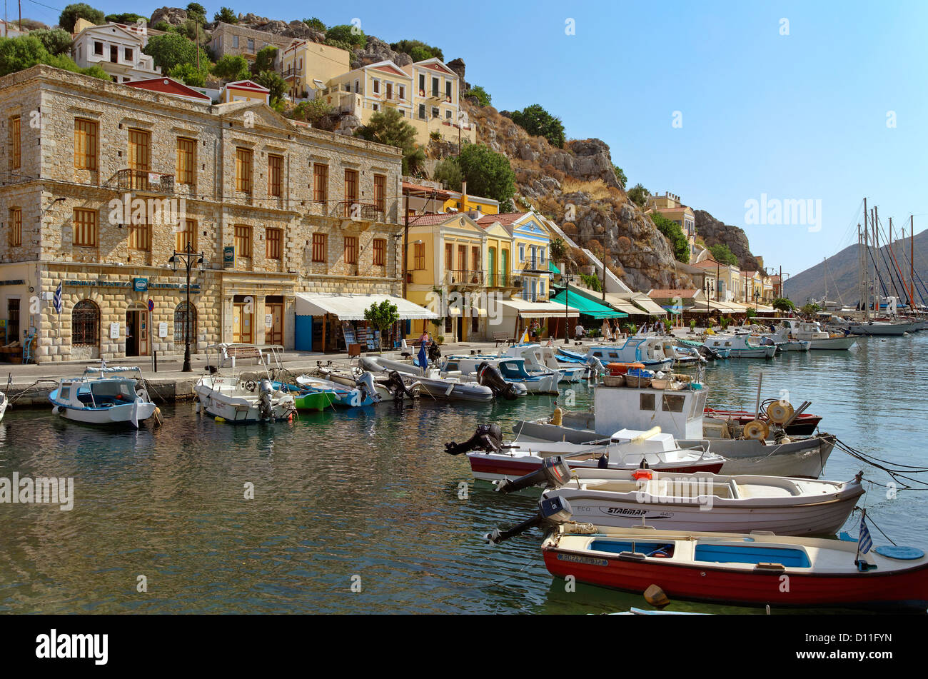 Port of Symi, Greek Island of Symi, Aegean Dodecanese Island Group, Greece Stock Photo