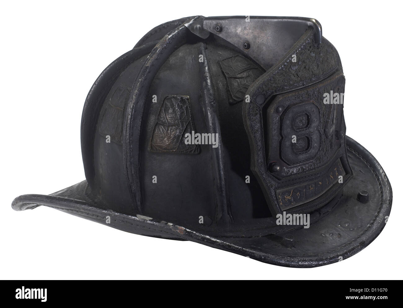 Blackened & Burned Fireman Helmet Stock Photo