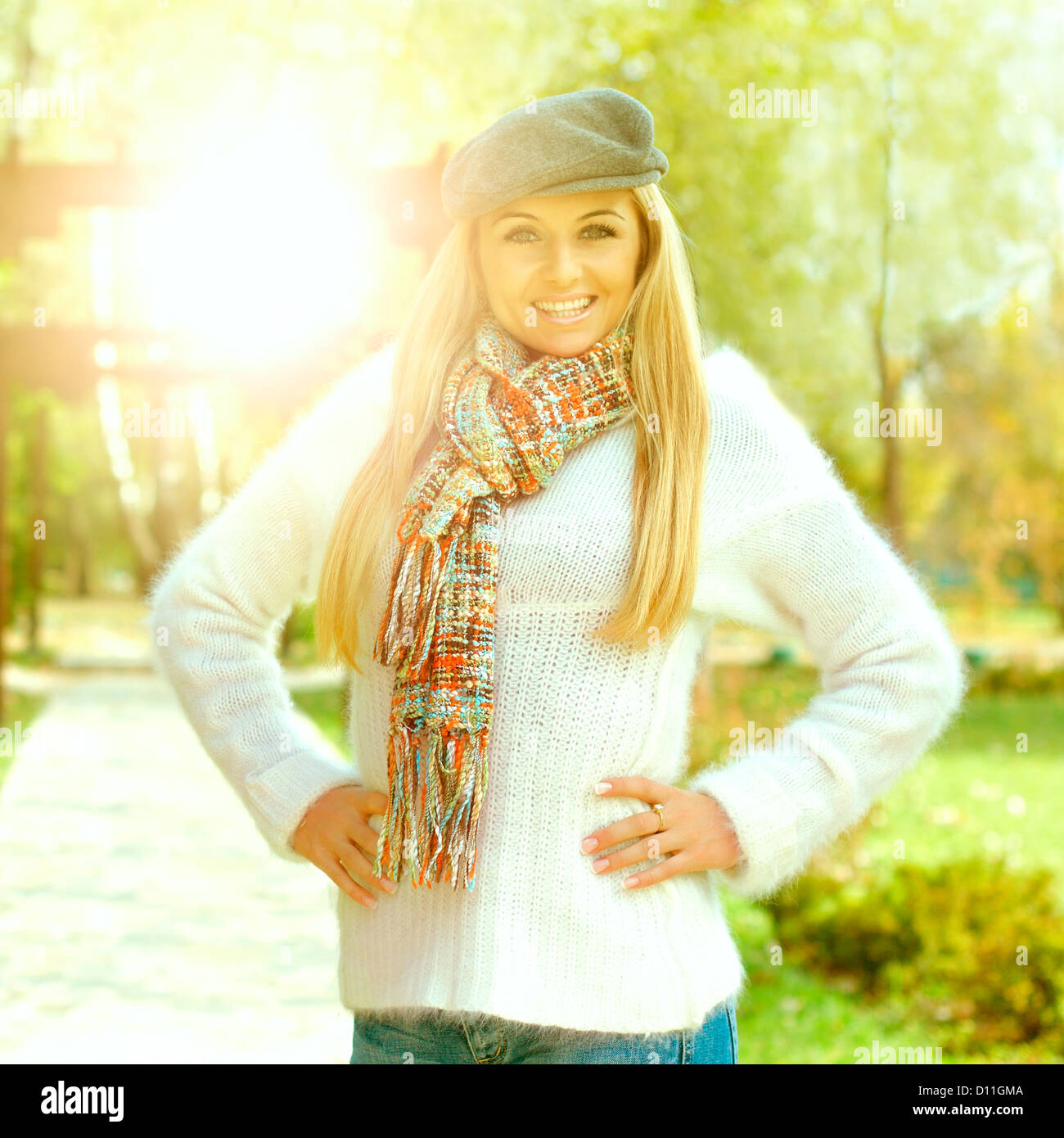 Portrait of happy beautiful young woman outdoors Stock Photo - Alamy