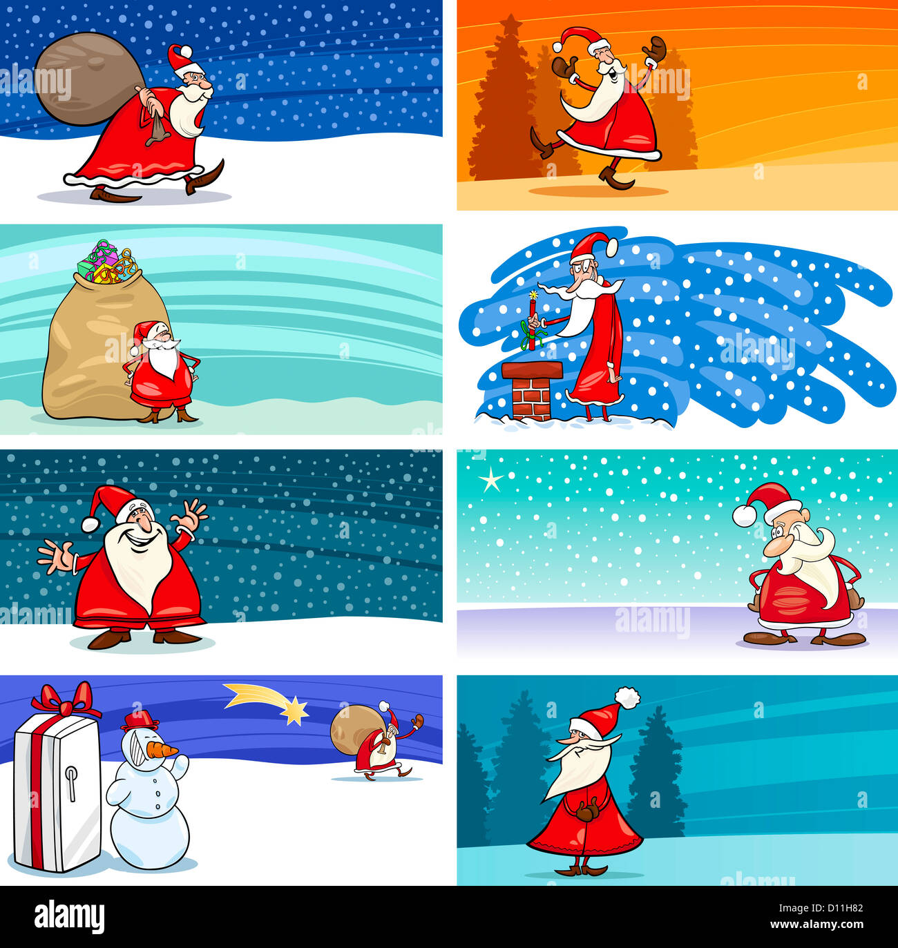 Cartoon Illustration of Greeting Cards with Santa Claus or Papa Noel or ...
