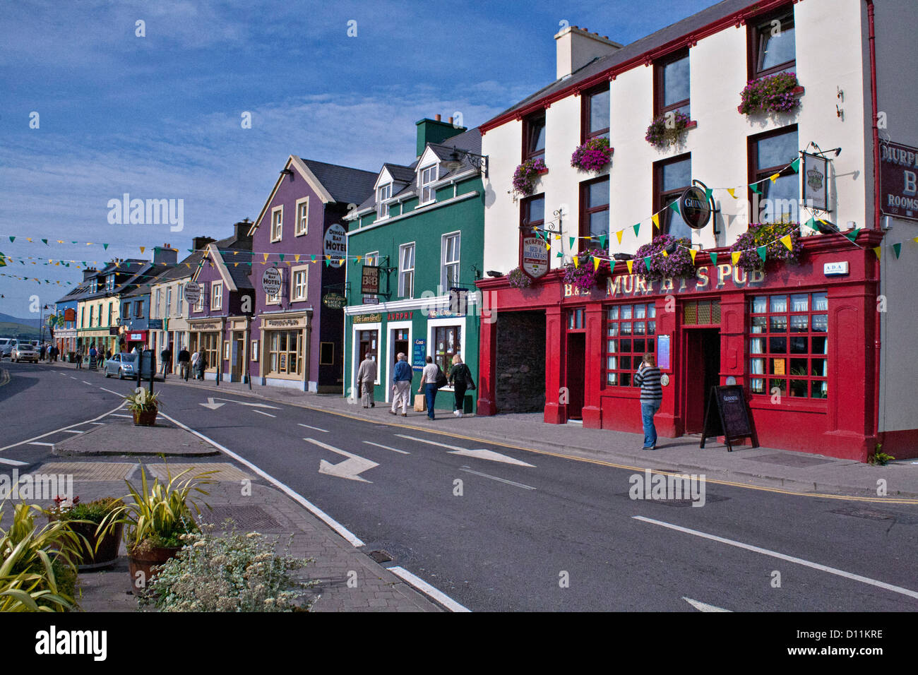 The street and stores of Dingle, Dingle County, a small quaint fishing village in the Republic of Ireland. Stock Photo