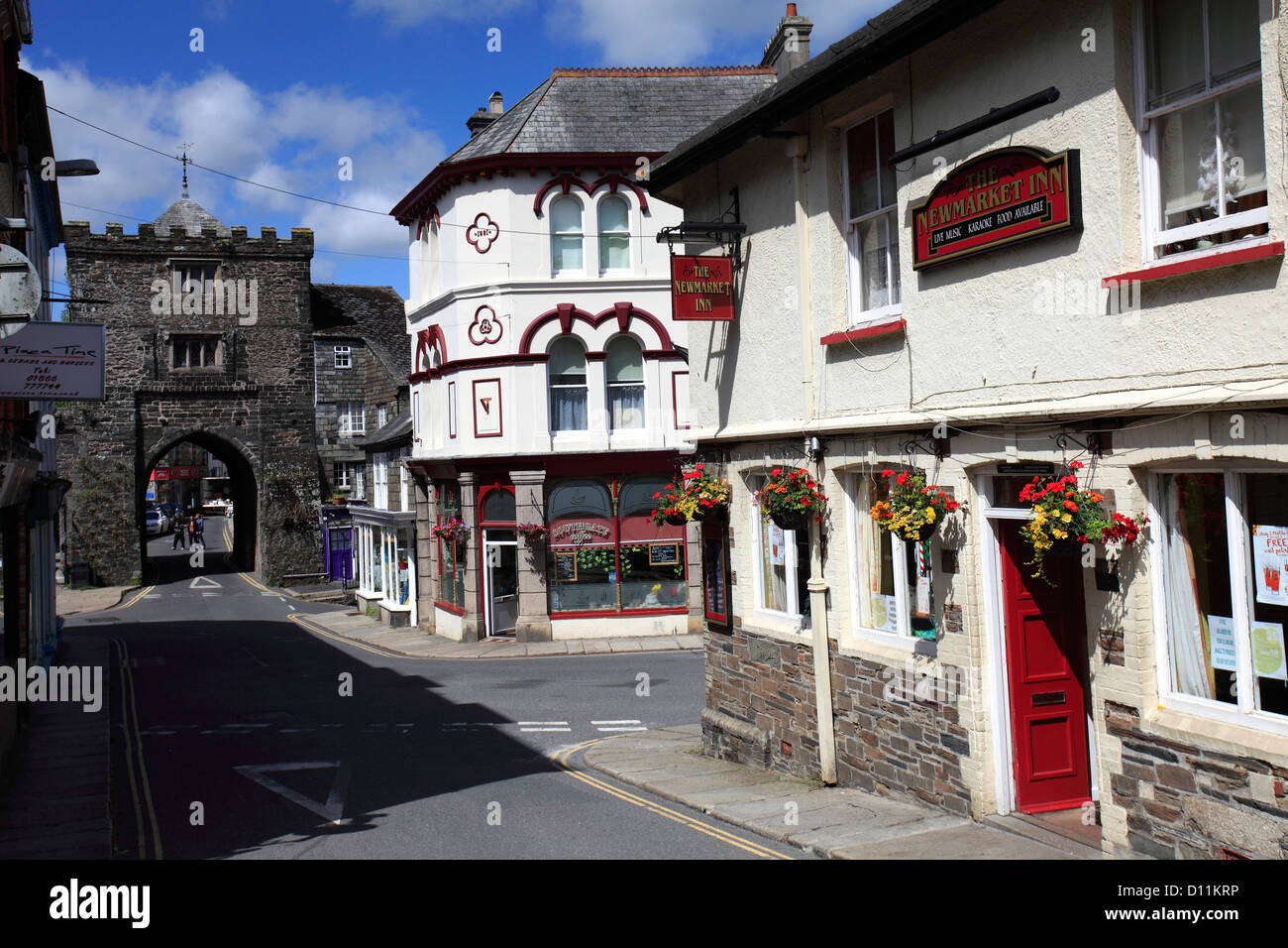 Street view, Launceston town, Cornwall County, England, UK Stock Photo