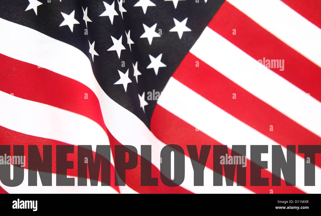 the word 'unemployment' on a USA flag Stock Photo