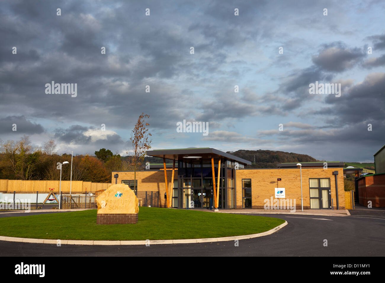 the main entrance to Mountjoy School, Beaminister Stock Photo