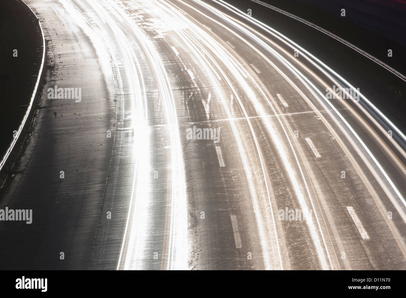 Germany, Bavaria, Long exposure of Autobahn Stock Photo