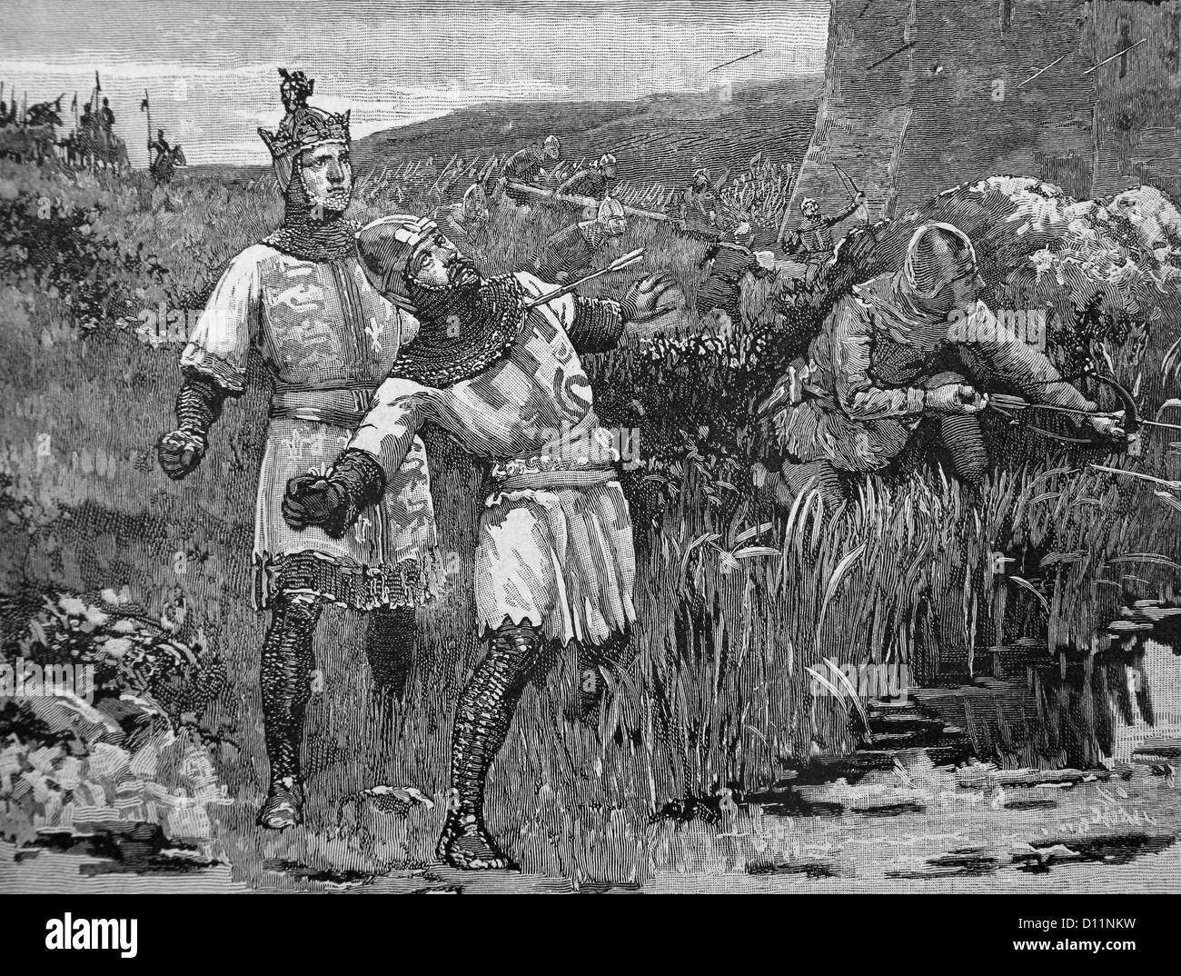 Illustration Of The Heroism Of Hubert St Clair At The siege Of Bridgenorth Castle Stock Photo